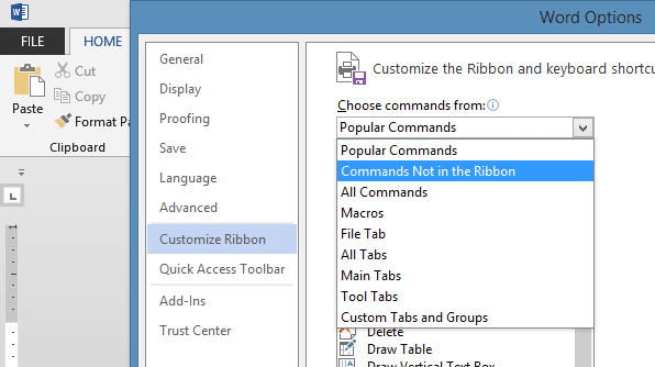 Word Commands that do not appear on the Ribbon.