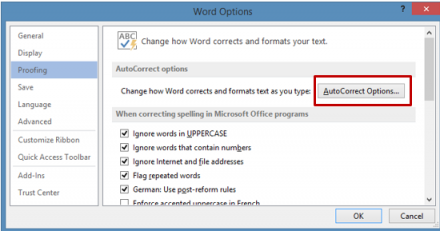 how to put autocorrect on word