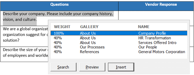 Best Excel RFP response using ready made content from the Content Portfolio library